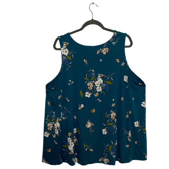 Avenue Knitted Floral Teal Tank 3-Button Sleeveless 3X - Picture 2 of 9